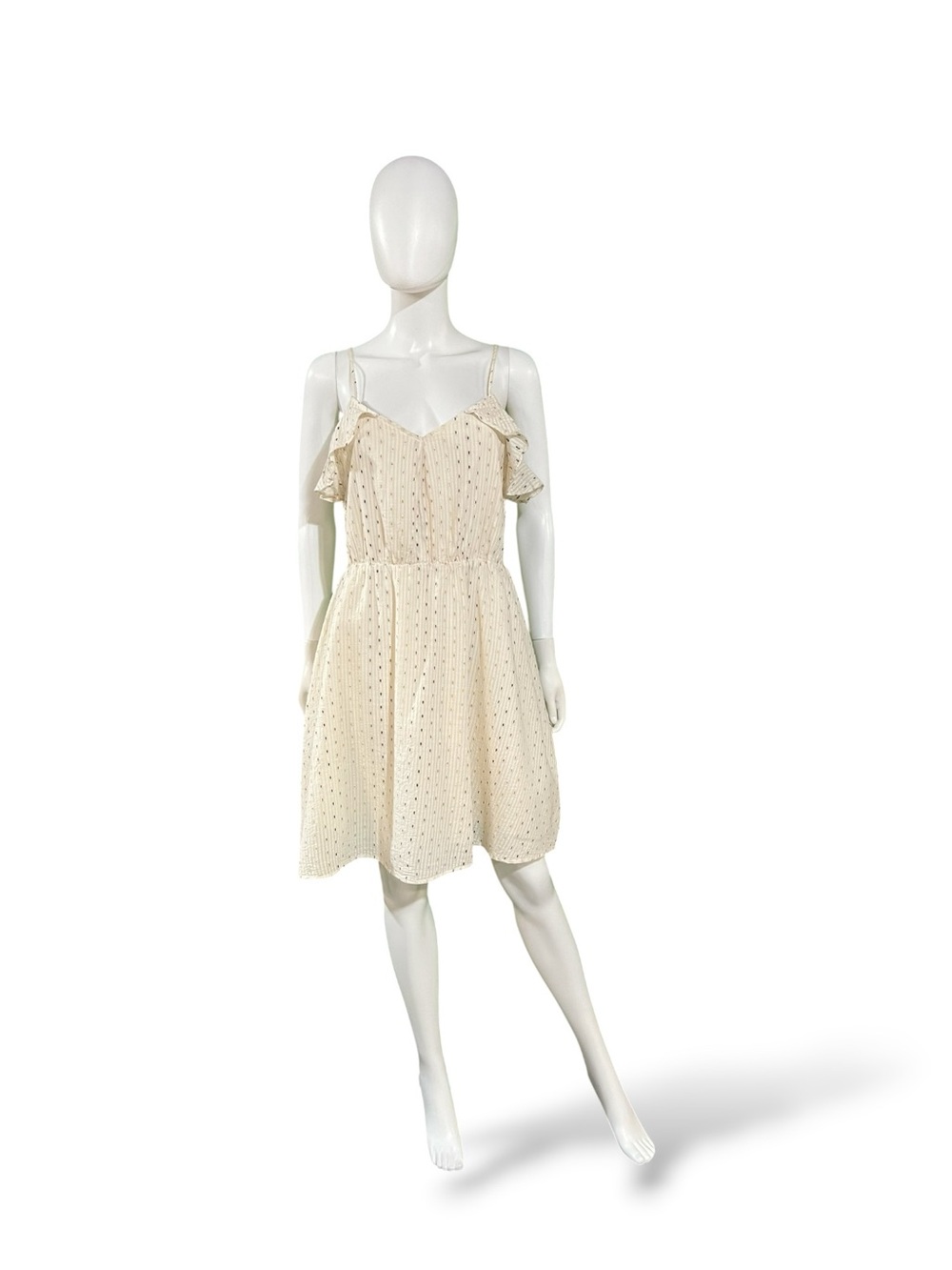 A New Day Cream/Ivory Stripes w Metallic Clip-Dot Summer Dress, Medium